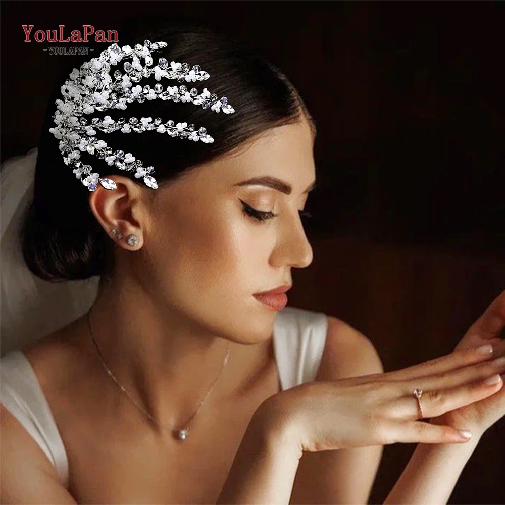 YouLaPan Handmade Beaded Bride Hair Comb Wedding Sparkly Crystal Headband Ornaments Bride Banquet Guest Gift Headdress HP651