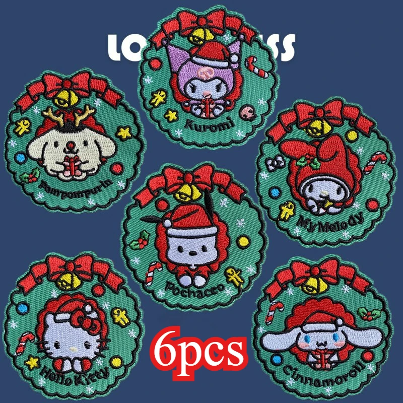 

Kawaii HelloKittys Christmas Series Embroidery Stickers Fashion DIY Clothing Patches Clothing Accessories Self-adhesive