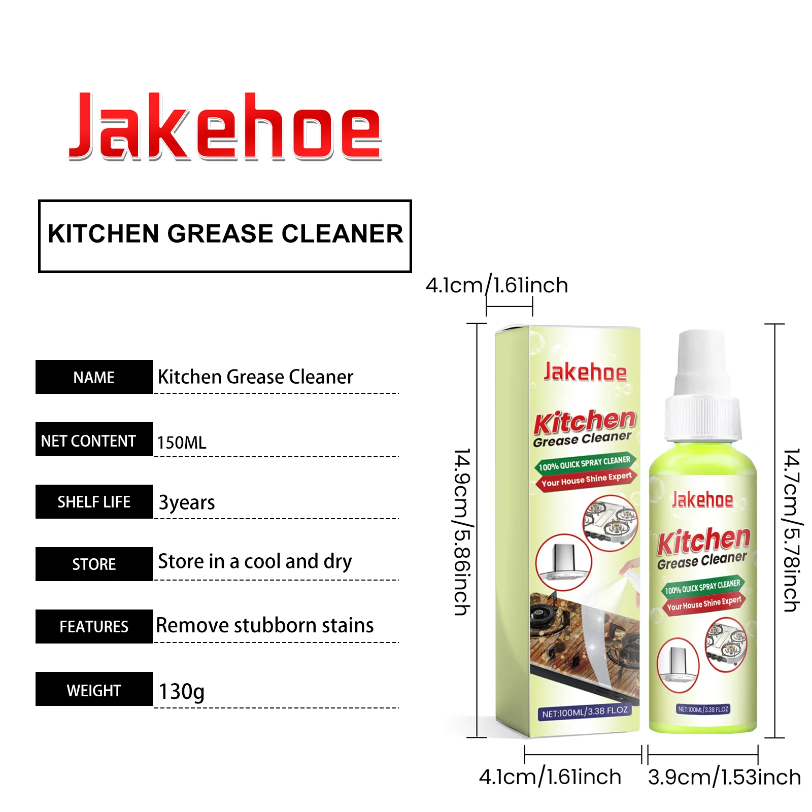 JAKEHOE Kitchen Grease Cleaner Spray Powerful Remove Stubborn Stains/Oil Residues/Refrigerator Odors Multipurpose Cleaning Agent