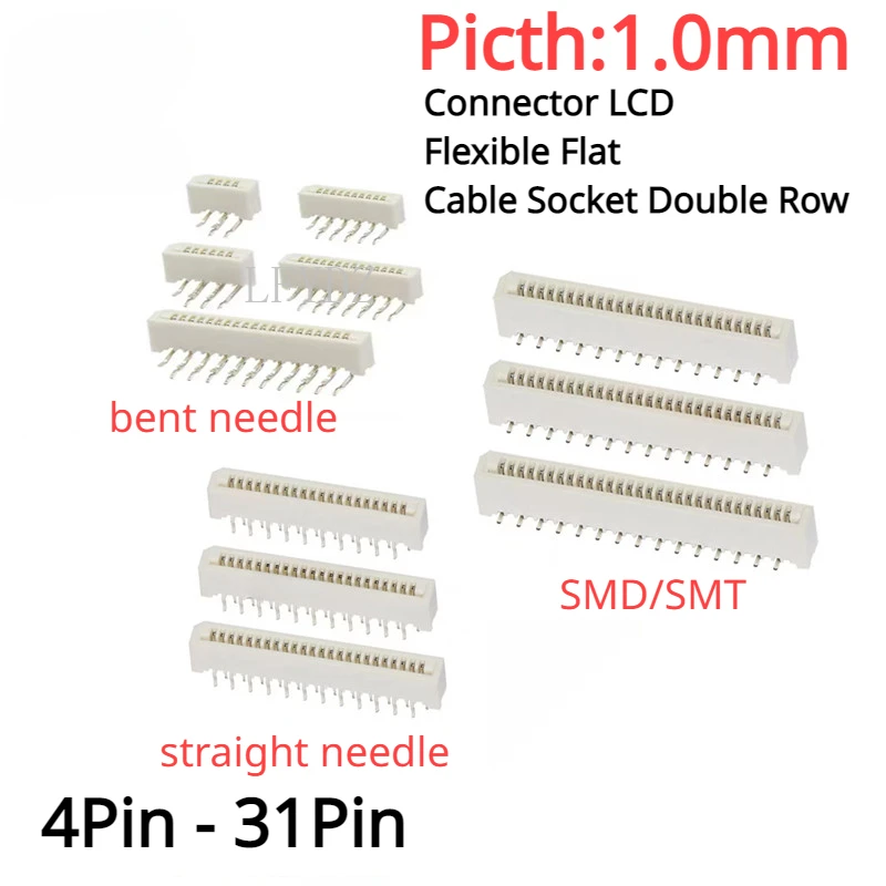 10Pcs 1.0mm FPC/FFC Connector LCD Flexible Flat Cable Socket Double Row 4/5/6/7/8/9/10/11/12/14/16/18/20/22/24/26/28/30/31 Pin