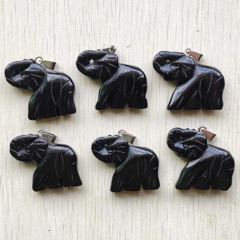 

Natural black onyx fashion carved elephant pendants for charms jewelry accessories making wholesale 6pcs/lot free shipping