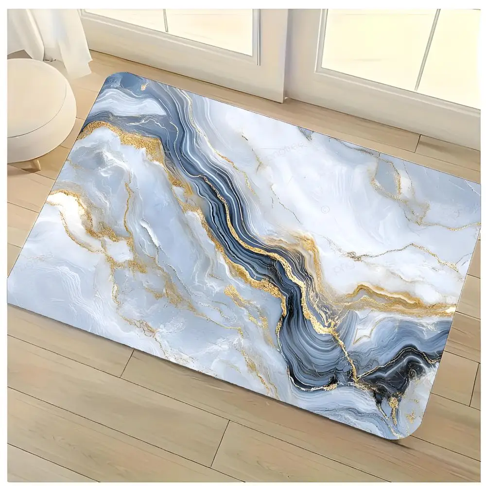 Marble Veins Floor Mat Washable Absorbent Flannel Door Mat Non-Slip Indoor Floor Rug