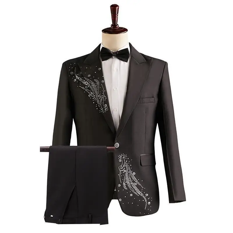 

HH090 Men's high-end white suit set banquet cocktail dress handsome slim suit best man groom wedding dress