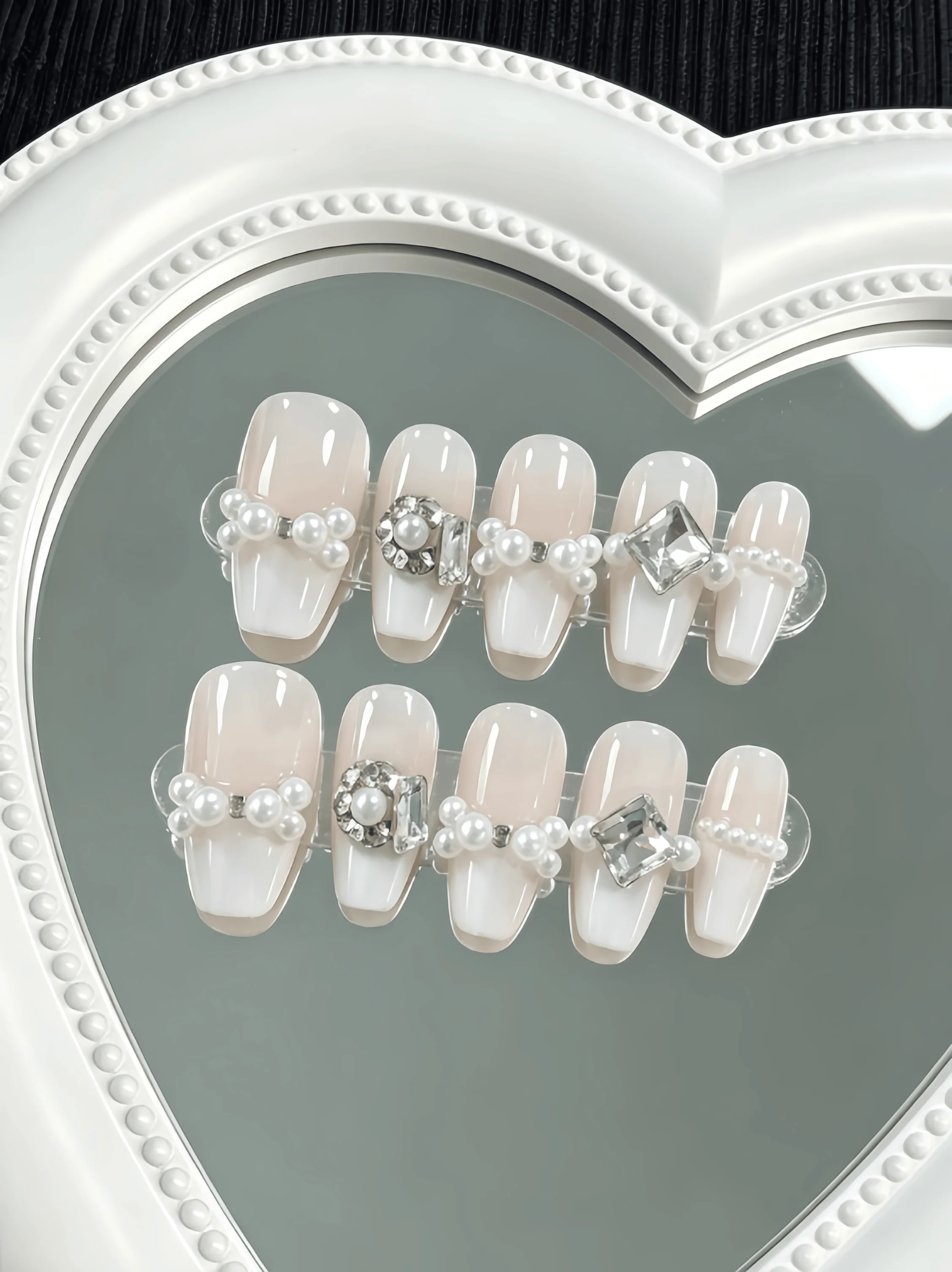 10 Pieces of Handmade Wearable Square-Shaped Full-Cover Nail Tips, Medium-Length, Nude Milky White Solid Color, Elegant and Luxurious Style, Suitable for Women and Girls, for Weddings, Dates, and Daily Refined Wear, Ideal as a Gift, Includes 1 Piece of Jelly Glue and 1 Nail File