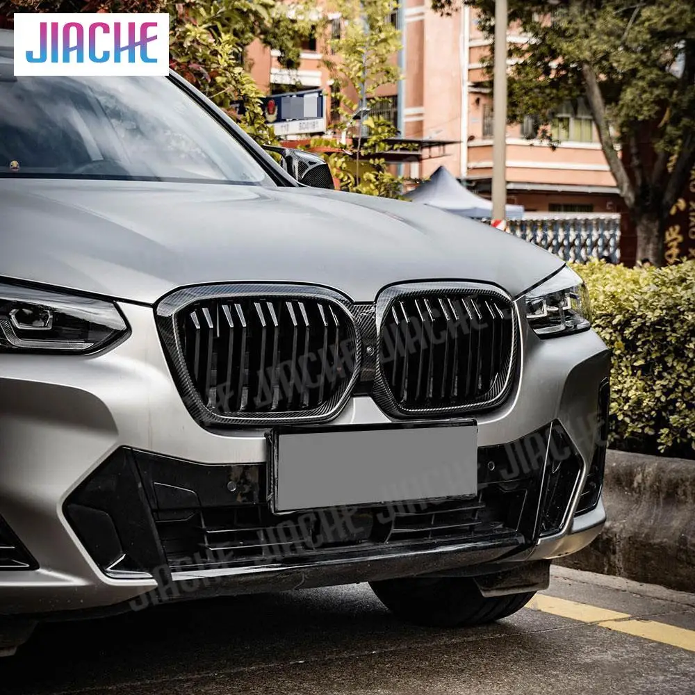 

JCYECF For BMW IX3 G08i 2022 Carbon Fiber Front Bumper Racing Grill ABS Gloss Black Front Grille Cover Dry Carbon Car Grill
