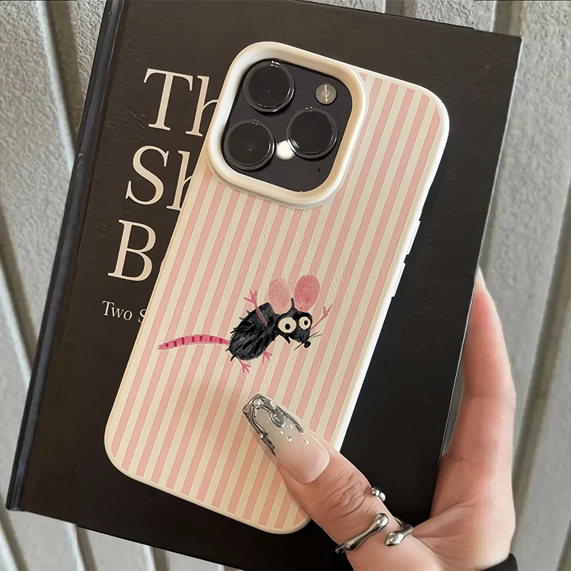 White Striped Cartoon Cute Mouse Phone Case For Samsung S26 S25 S24 S23 S22 S21 S20 S10 Plus FE Ultra 4G 5G Shockproof Cover