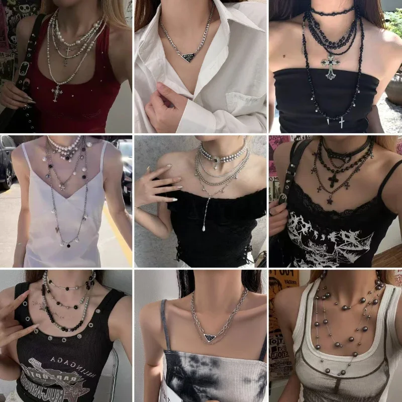 قلادة متعددة الطبقات مع سلسلة الترقوة على طراز الهيب هوب من الفولاذ المقاوم للصدأ للأزواج لارتدائها كهدية للعطلات #1