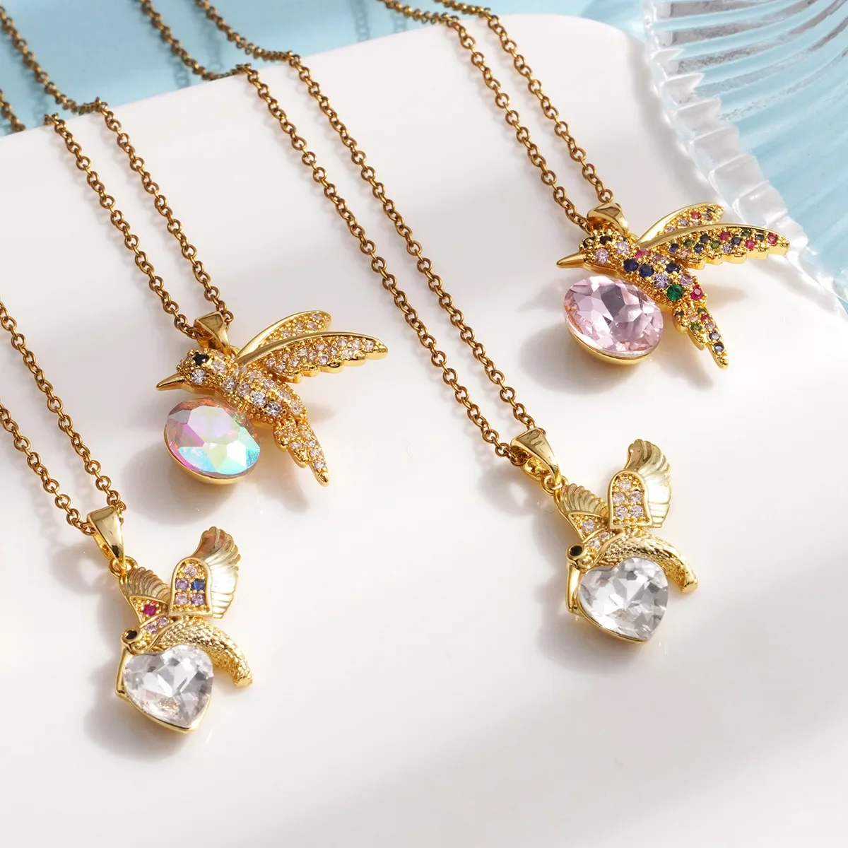 Fashion Colorful Bird Zircon Pendant Necklace for Women Girls Stainless Steel Chain Party Accessories Jewelry Gifts