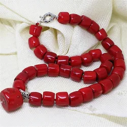 Natural Red Coral Irregular Tube Barrel Beads Charms Women Fashion Necklace 18