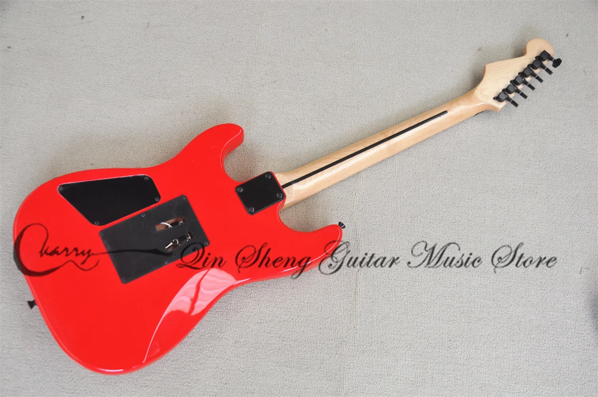 Red Electric Guitar Char Guitar Tremolo Bridge Maple Nect Basswood Body Black Tuners HH Pickups