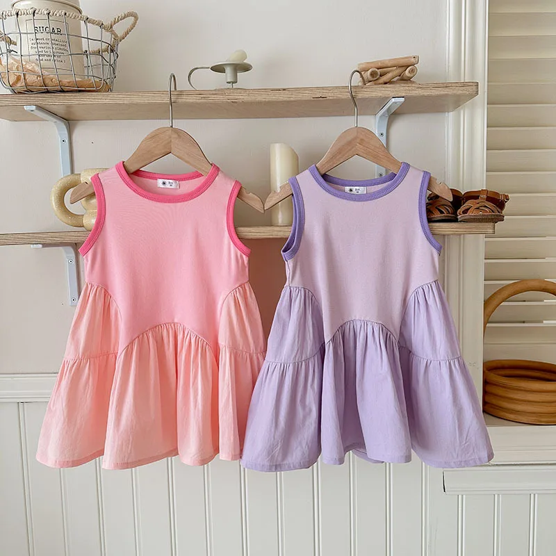 

Girls Dress 2025 Summer Personality Splicing Undershirt Dress Baby Fashionable Fashionable Match Sleeveless Princess Skirt
