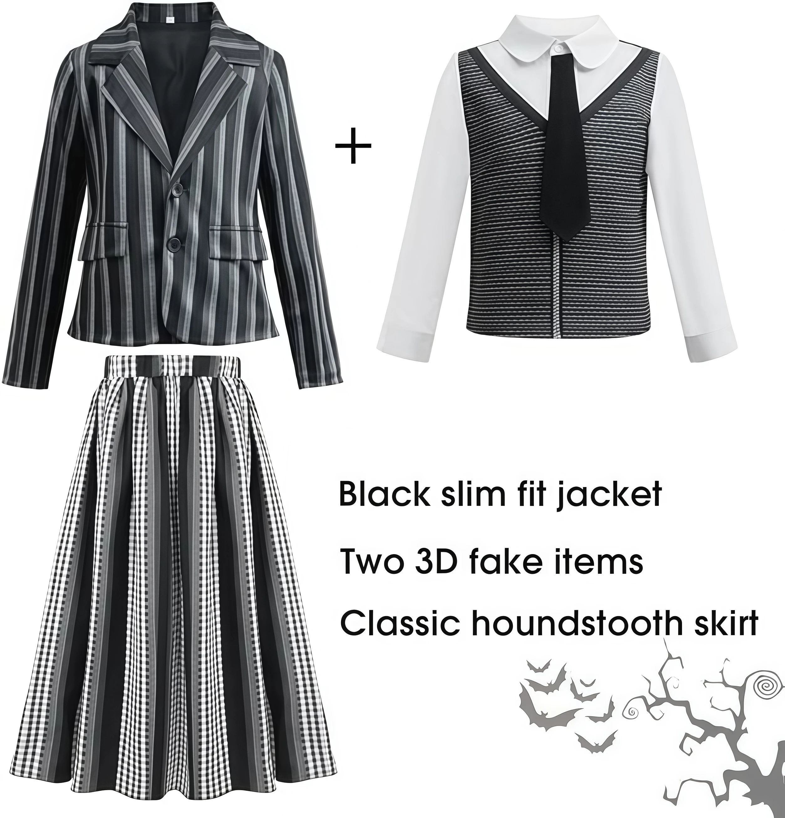 

Gothic Halloween Cosplay Costume Girls Family Black Striped Academy Uniform For Kids Birthday Party Wednesday Role-Play Outfit