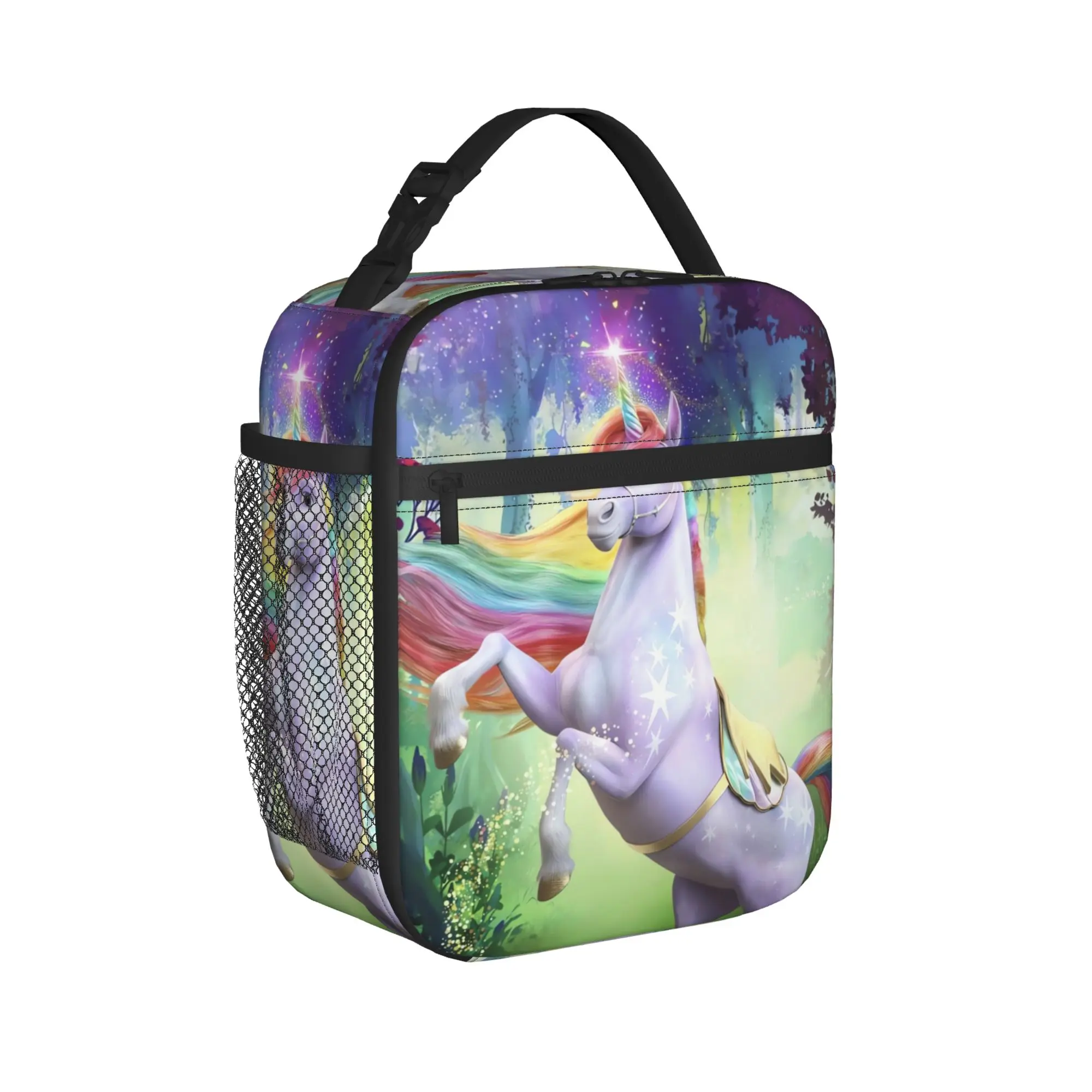Unicorn Academy Lunch Bag For Unisex  Graphic Design Lunch Box Funny Travel Cooler Bag Portable Oxford Thermal Tote Handbags
