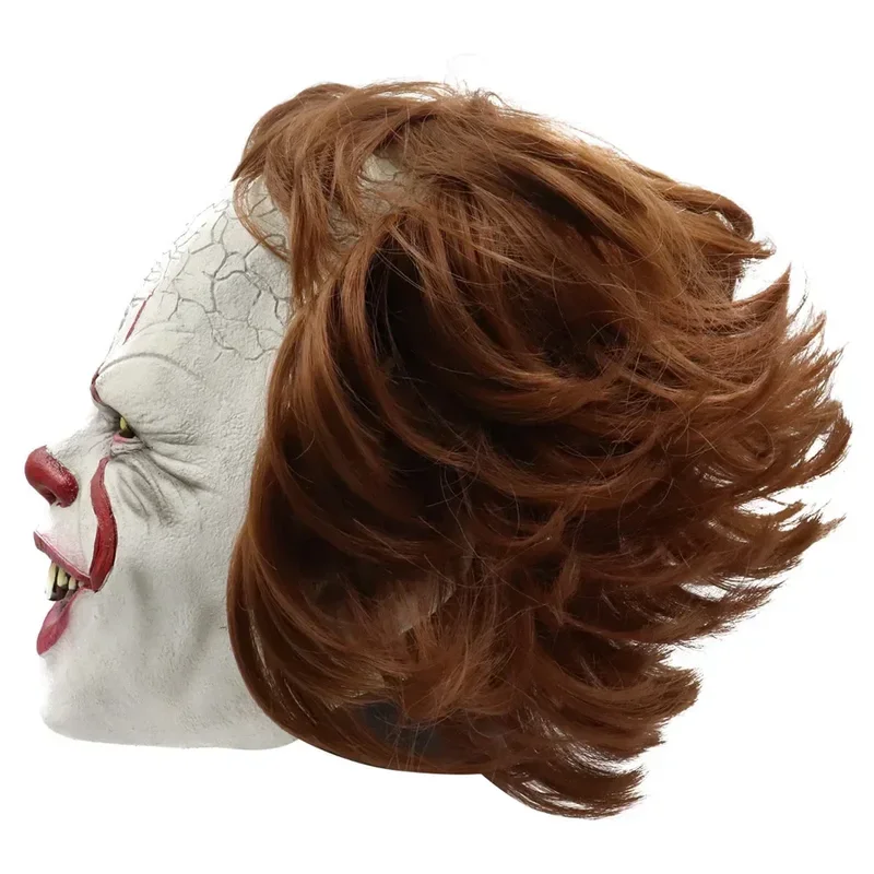 Halloween Scary Clown Mask Masquerade Party Cosplay Prop Pennywise Horror Brown Hair Clown Mask Dress Up