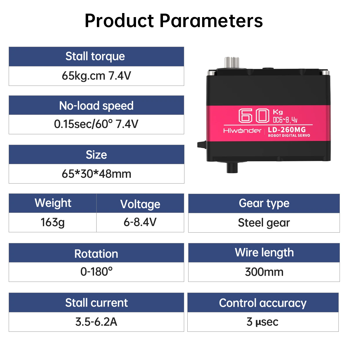 Hiwonder LD-260MG 60KG High Torque RC Car Double Shaft Digital Servo