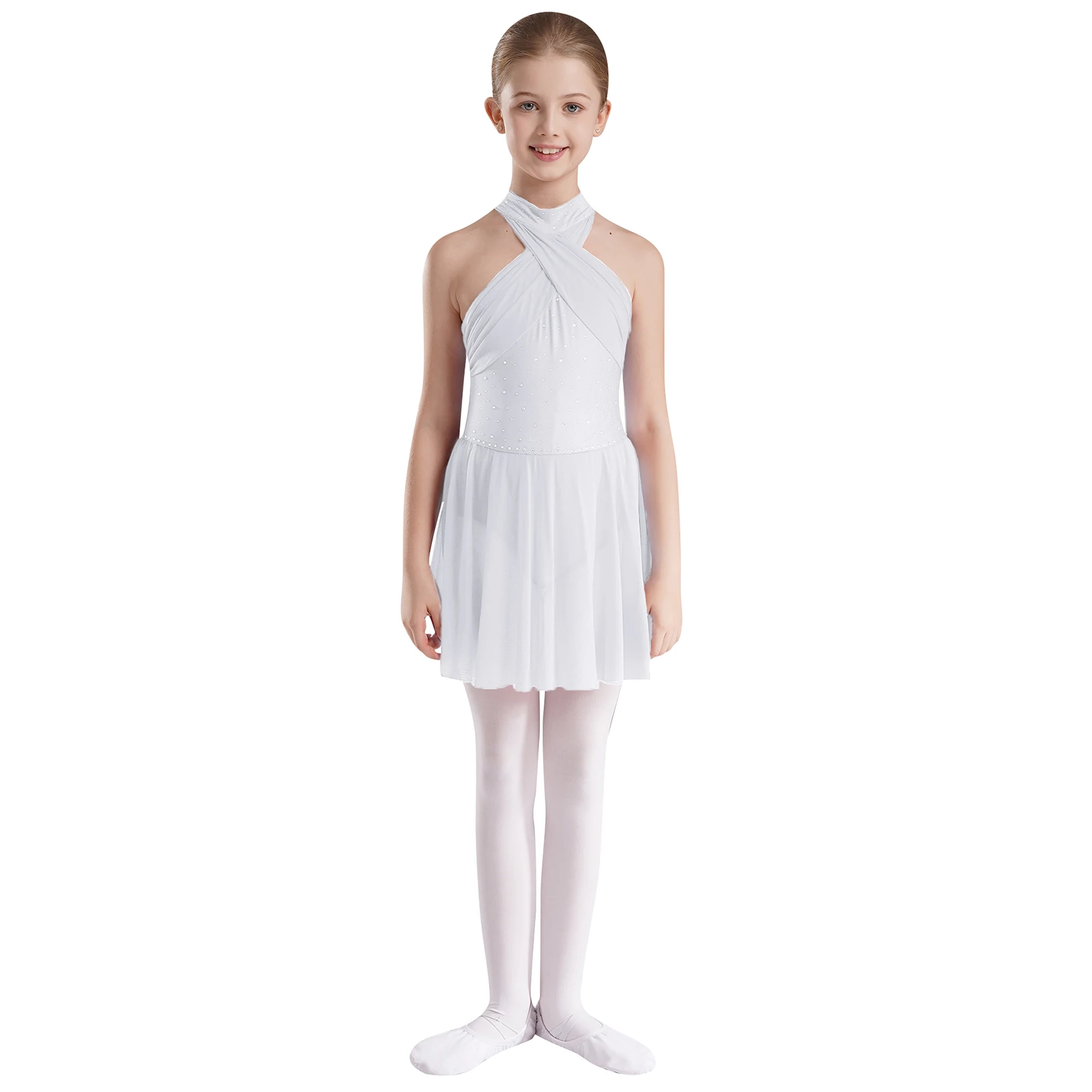 Kids Girl Sleeveless Ballet Tutu Dress Gymnastics Leotard Figure Ice Skating Dress Children Ballroom Dancing Costume Dancewear