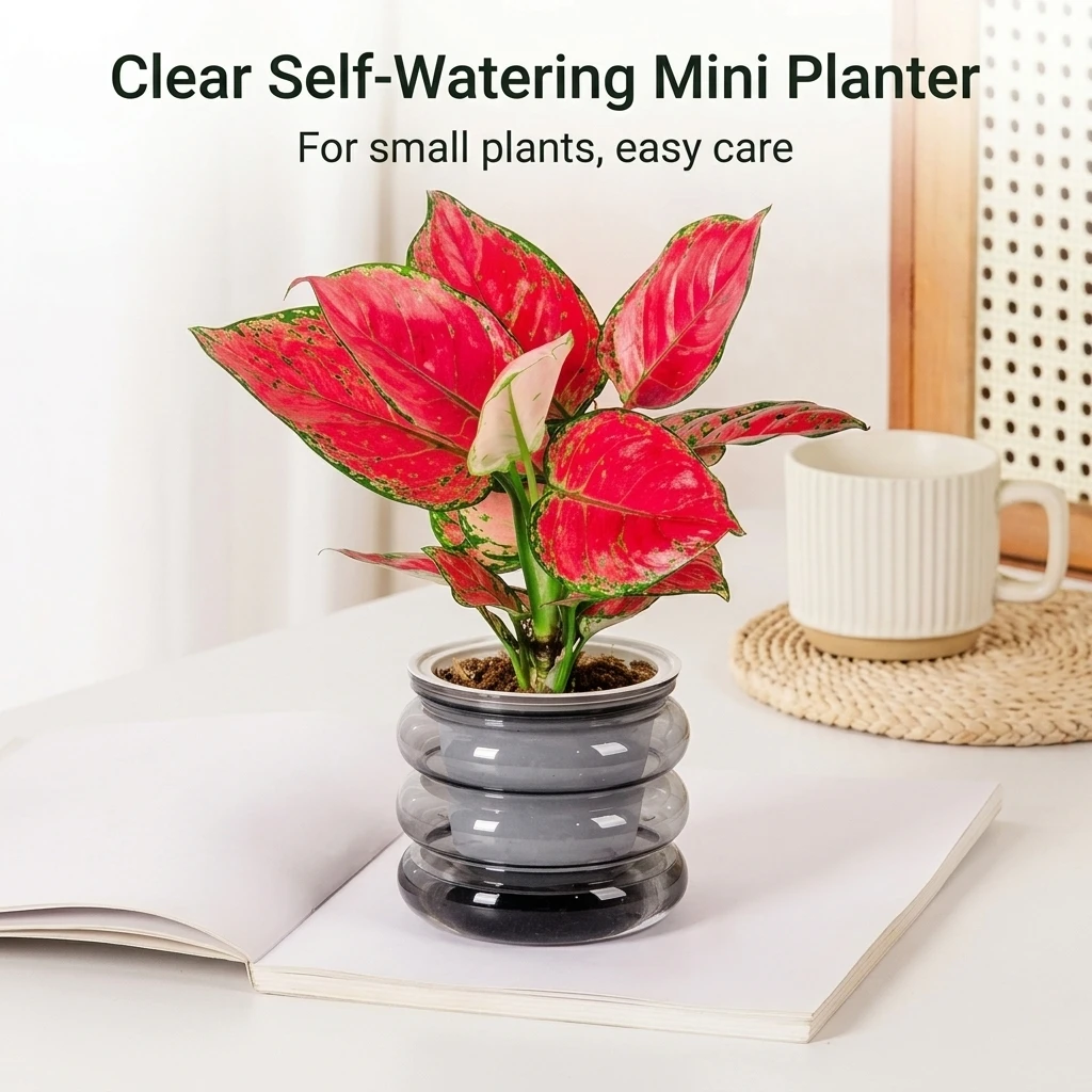 Clear Planter Self-Watering Plant Pot for Home Office Desk Decor Transparent Plastic Mini Flowerpot Root View Durable