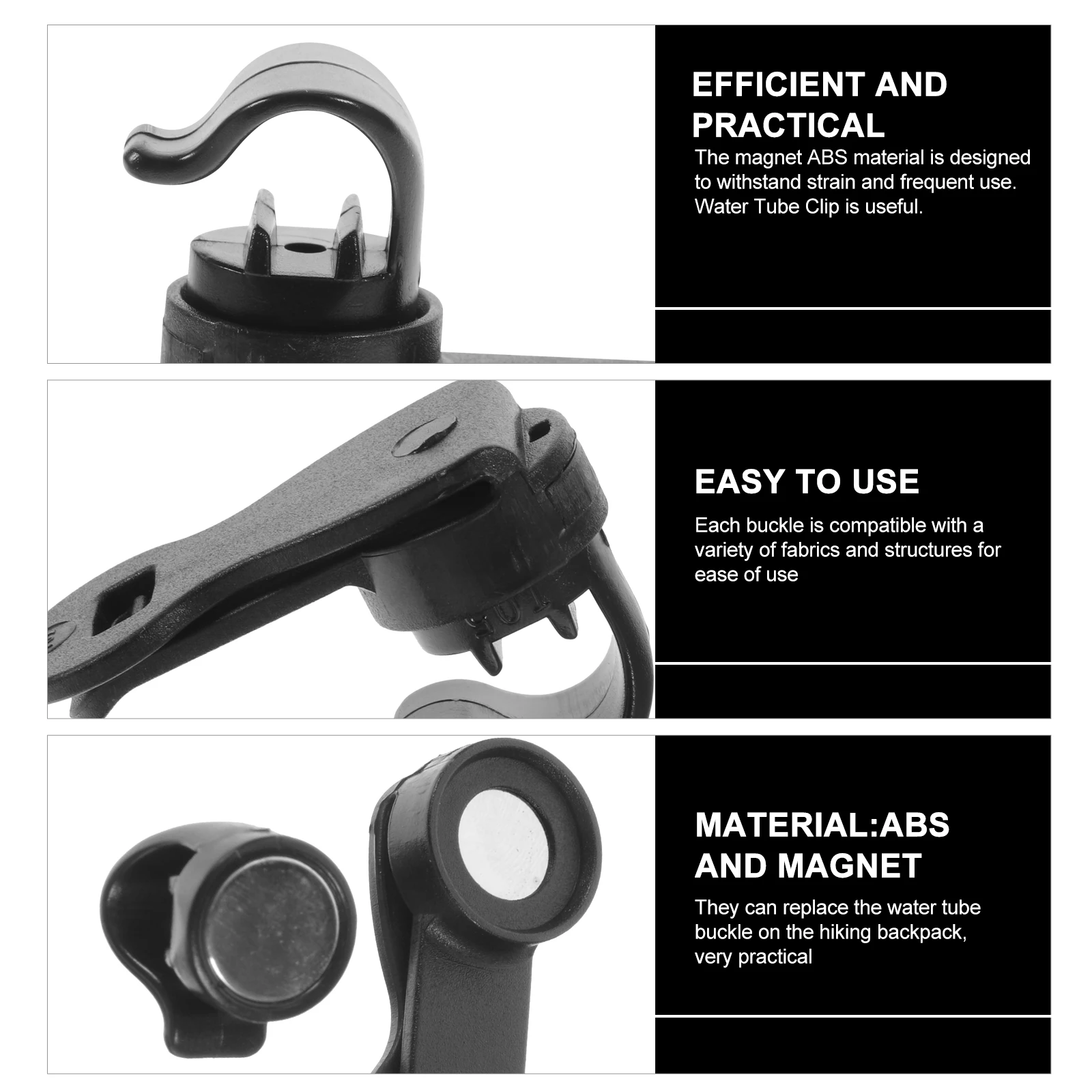 

3pcs Water Bag Straw Clip Durable Magnetic ABS Replacement for Hiking Backpack Outdoor Bladder Tube Adjustable Buckle Sport Bag