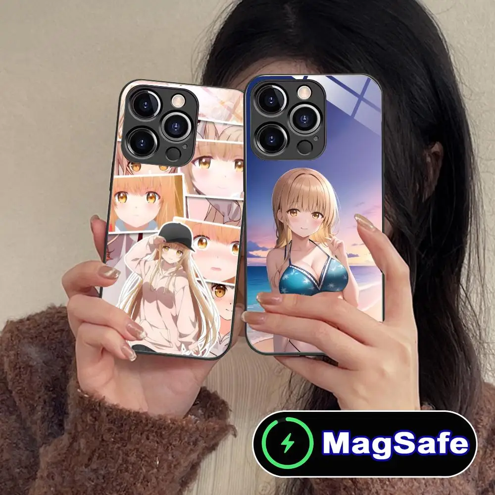 Angel Mahiru Shina حافظة هاتف محمول لهاتف آيفون 16 15 14 13 12 11 Pro Max Plus Mini MagSafe غطاء حماية زجاجي جميل
