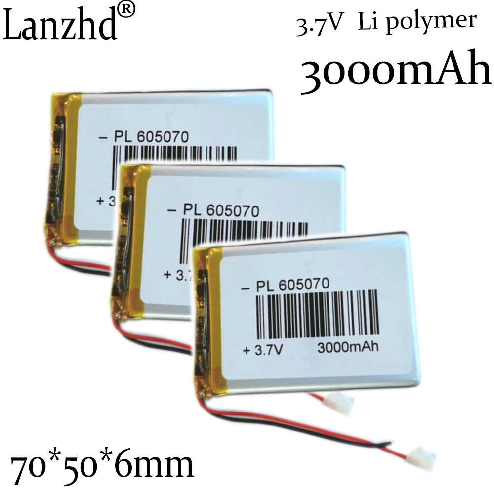 1-12 sztuk 3.7V 605070 Li bateria litowo-polimerowa 3000mAh płaska bateria uniwersalna DIY zasilanie mobilne rdzeń LED baterie Li-ion