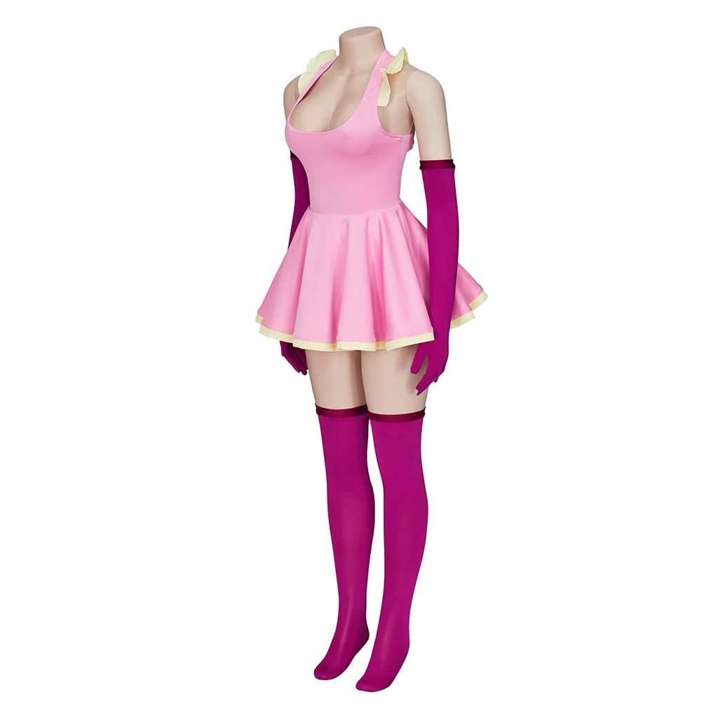 Me!Me!Me! MeMeMe-Chan Cosplay Costume Pink Dress With Gloves Stockings Sexy Women Girl Halloween Carnival Party Costumes