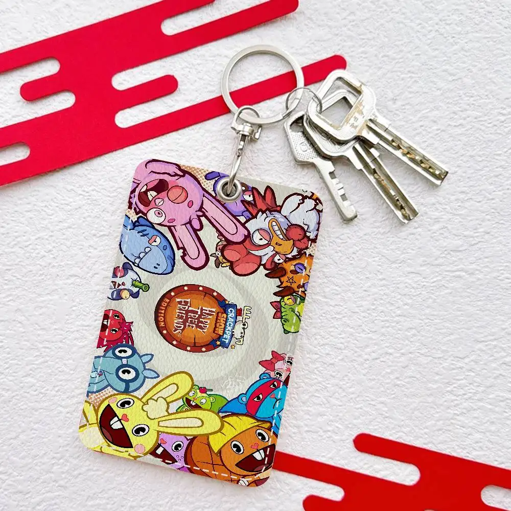 Happy Tree Friends Bank Card,Subway, Bus Card Holder Keychain Key Ring Door Access Tags ID Card Case Keychain Access