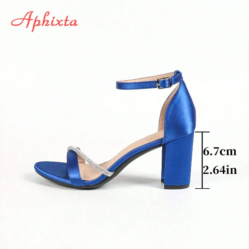 

Aphixta 6.7cm High Heels Elegant Woman Sandals Bling Crystal Party Shoes Buckle Square Heels Woman Summer sandalias de mujer