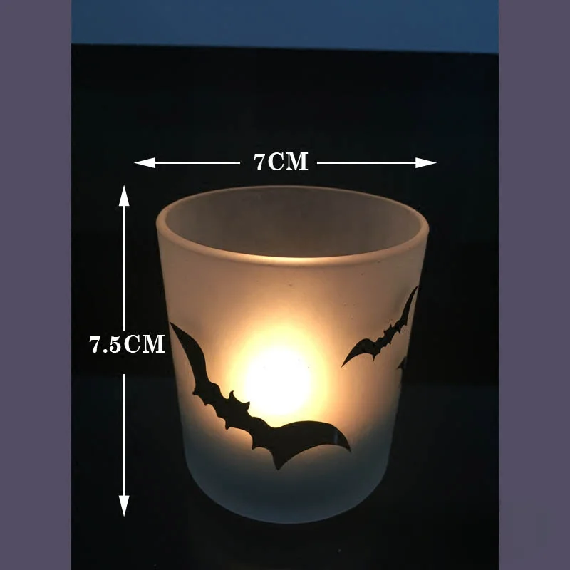 Halloween Glass Candlestick Cup Bat Witch Skeleton Black Cat Pattern Ornament Craft