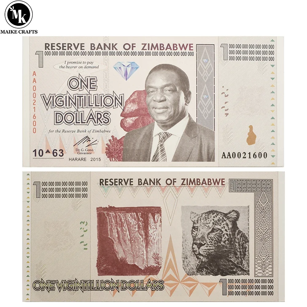 

Zimbabwe One Vigintillion Dollars Banknote with UV Anti-counterfeit Serial Number Paper Money Collection Business Gift