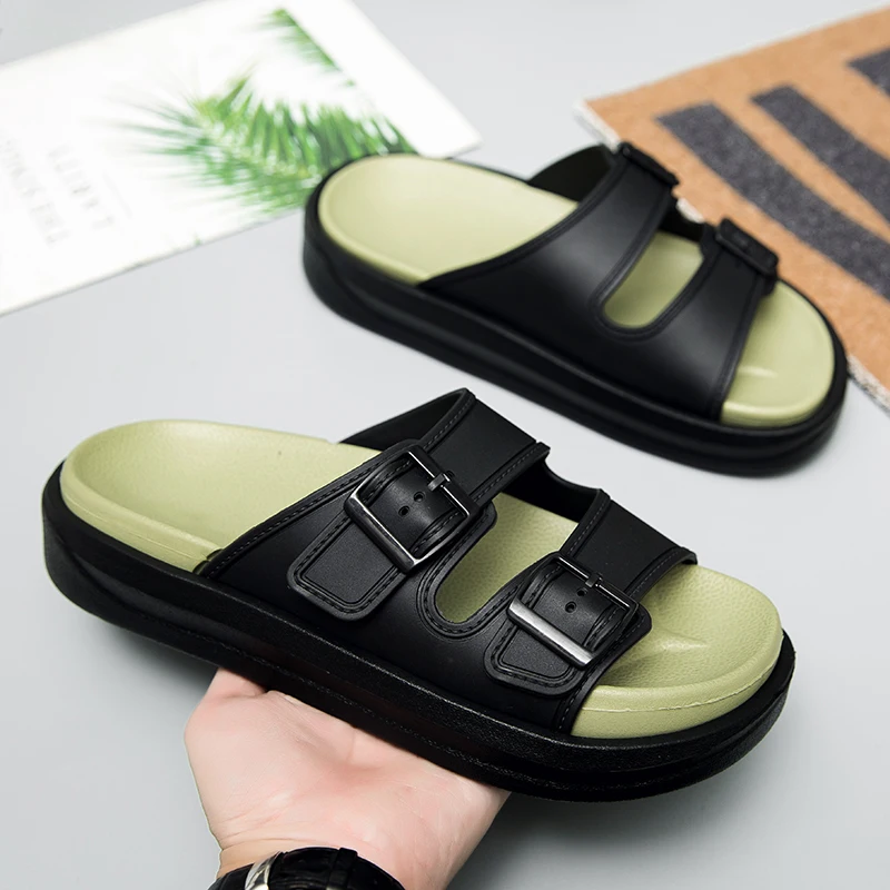 

Мужские пляжные повседневные шлепанцы на платформе из ЭВА, оригинальные нескользящие вьетнамки, летние мужские сандалии с пряжкой, мягкие тапочки от известного бренда