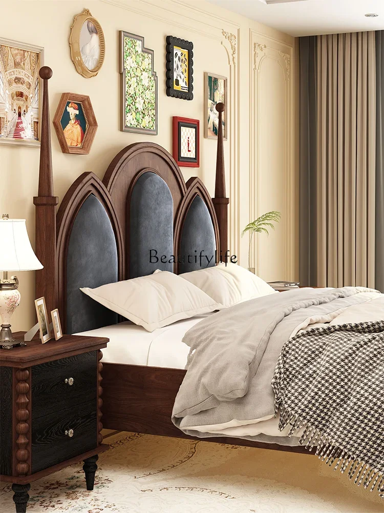 

09 French-style Vintage Solid Wood Bedside Table American Retro Storage Cabinet