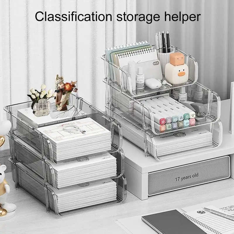 Office File Box Desktop A4 Document Organizer Stackable Laminated Papers Rack All-purpose Bathroom Storage Tray for Home