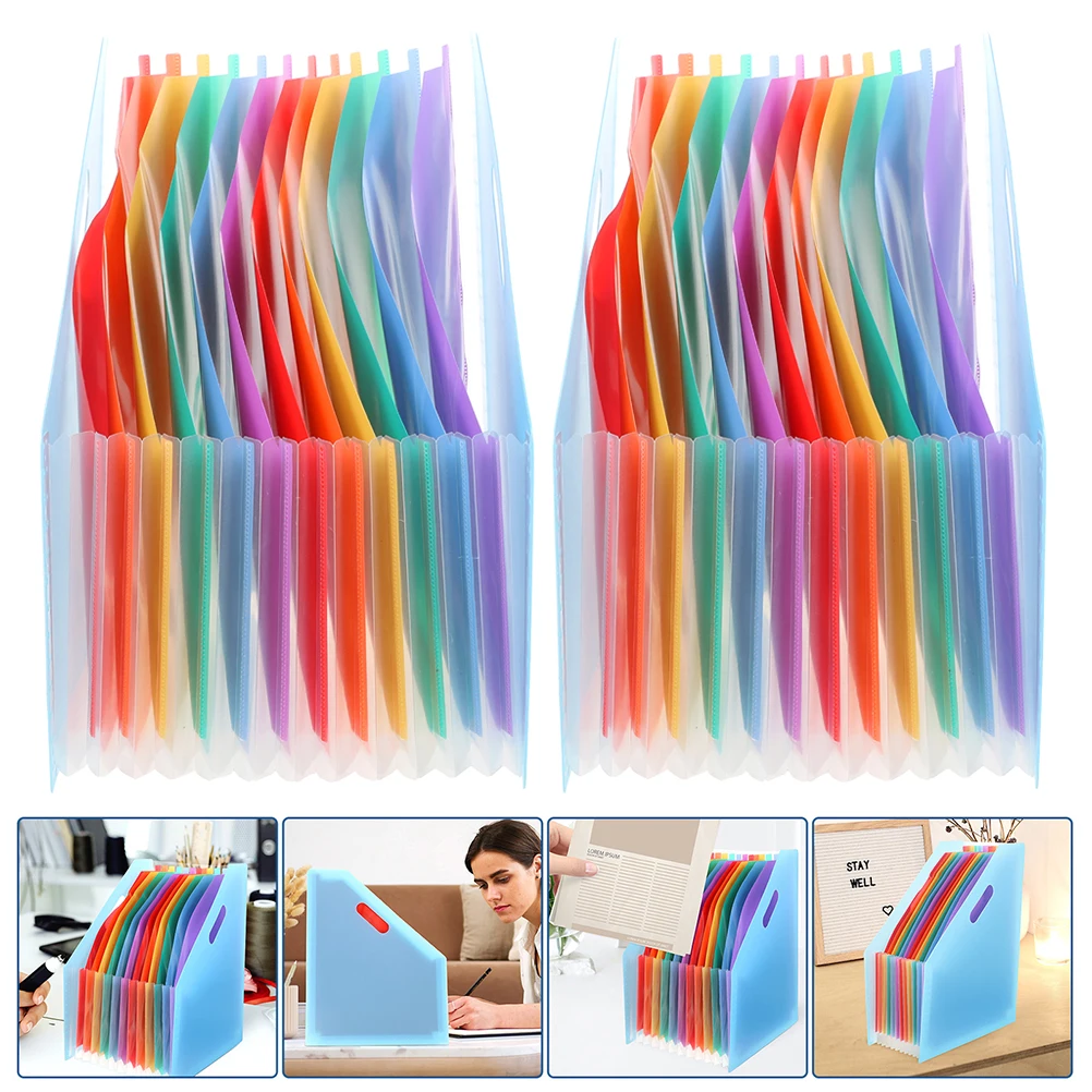

2pcs Plastic Accordion File Folder Expandable Document Organizer Desktop Office Supplies Standing Receipts Holder