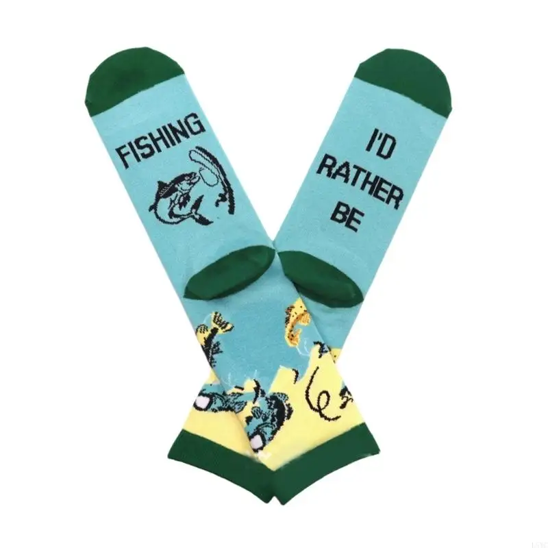 Calcetines tripulación pesca l5yc con estampado humor en transpirable tela algodón pesca para hombres