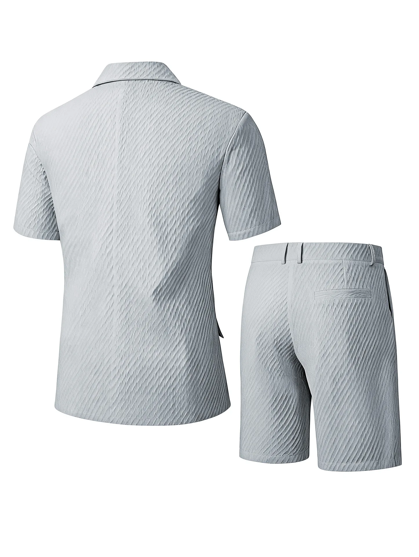Herren Leichter Strukturierter Zweiteiler mit Reverskragen, Kurzarm-Einreiher-Blazer und Passenden Shorts für Sommerlichen Smart-Casual-Look – Detail 21