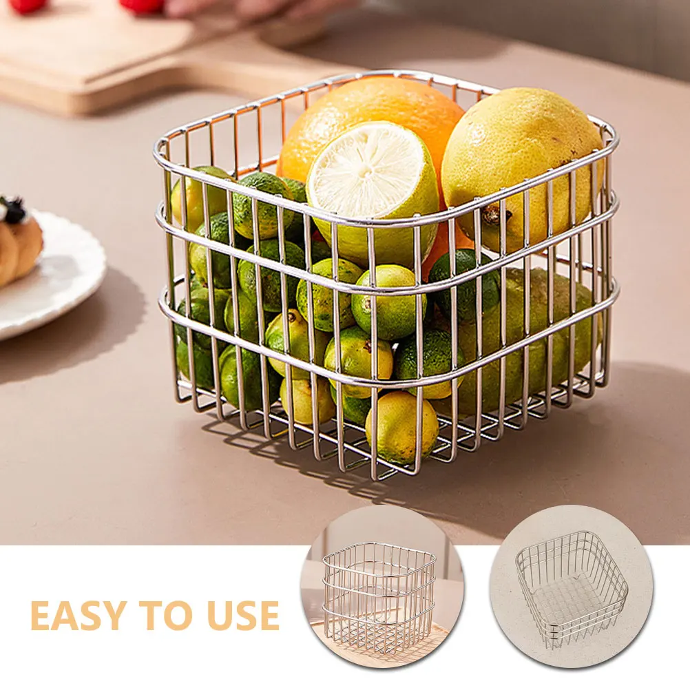 

Stainless Steel Wire Basket Large Opening For Fruit Vegetable Egg Bread Storage Kitchen Countertop Hollow Design Metal