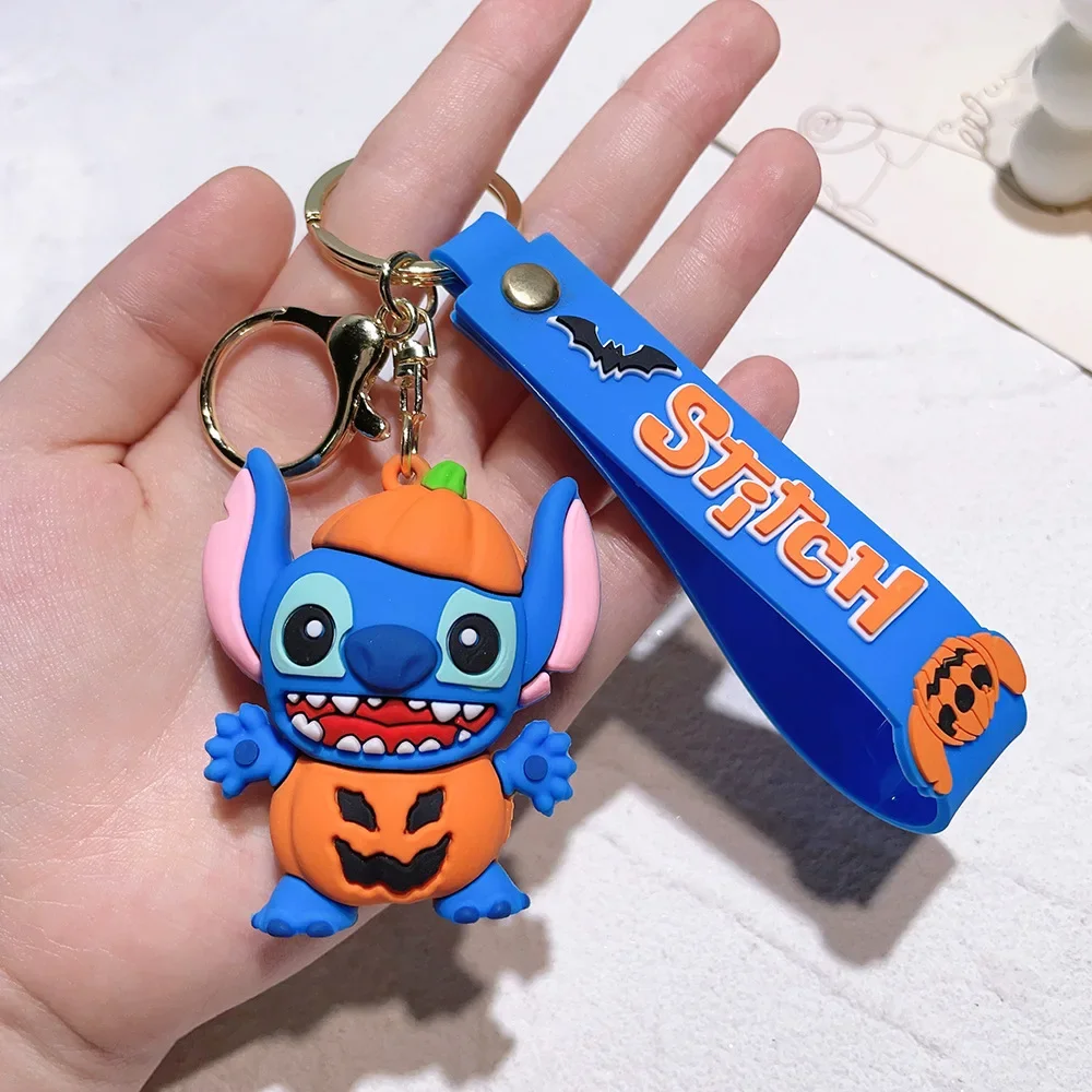 New Halloween Pumpkin Stitch Keychain Disney Doll Creative Car Keychain Student Backpack Pendant Halloween Birthday Gift