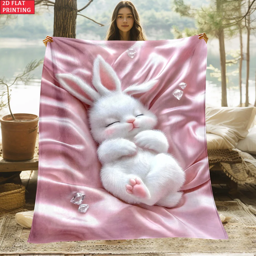 Manta con Diseño de Conejito Durmiendo, Suave y Esponjosa, para Niños y Adultos, Decoración Acogedora para el Hogar, Disponible en Varios Tamaños