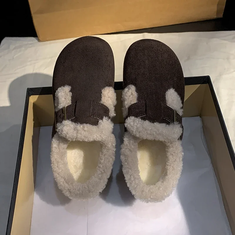 

Plush Fashion Retro Bean Shoes Cotton Women's Flat Sole Slippers Platform Women Boots New Winter Women's Shoes Boken Shoes