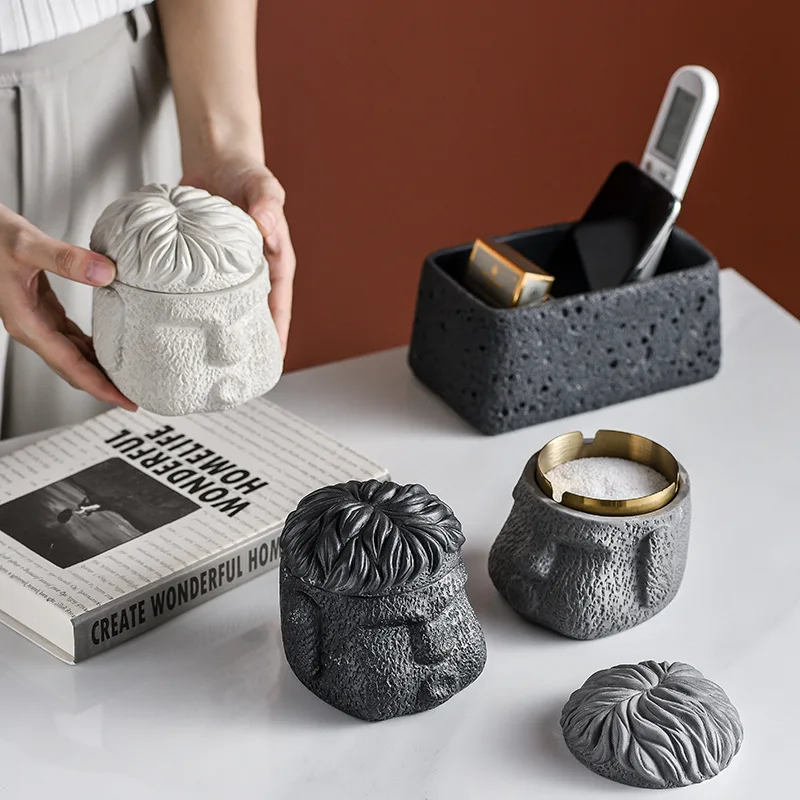 Nordic ins wind ashtray personality creative trend cute light luxury simple home living room cement with cover ornaments