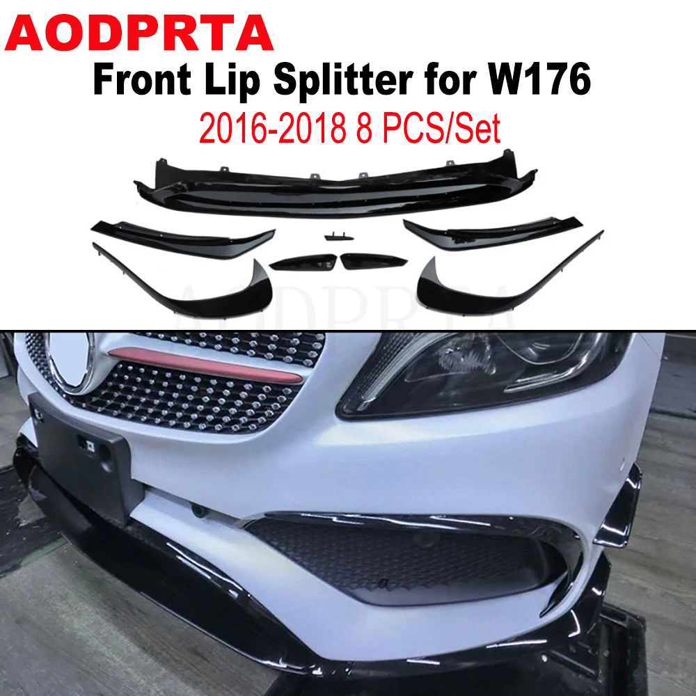 

ABS Glossy Black Front Bumper Lip Splitters Aero Fins for Mercedes A Class W176 AMG Package A45 A35 2016-2018