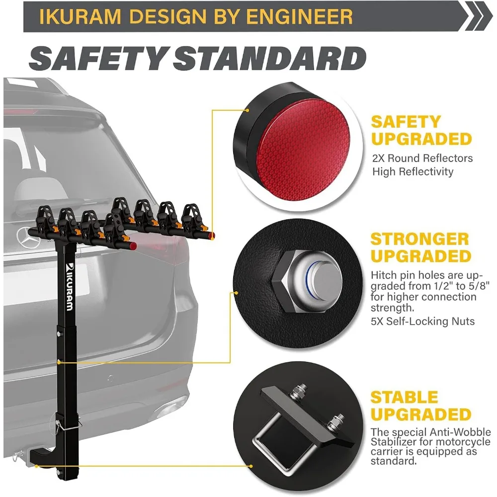 Support d'attelage pliable pour 4 vélos pour voitures, camions, SUV avec récepteur de 2" - Conception en acier durable
