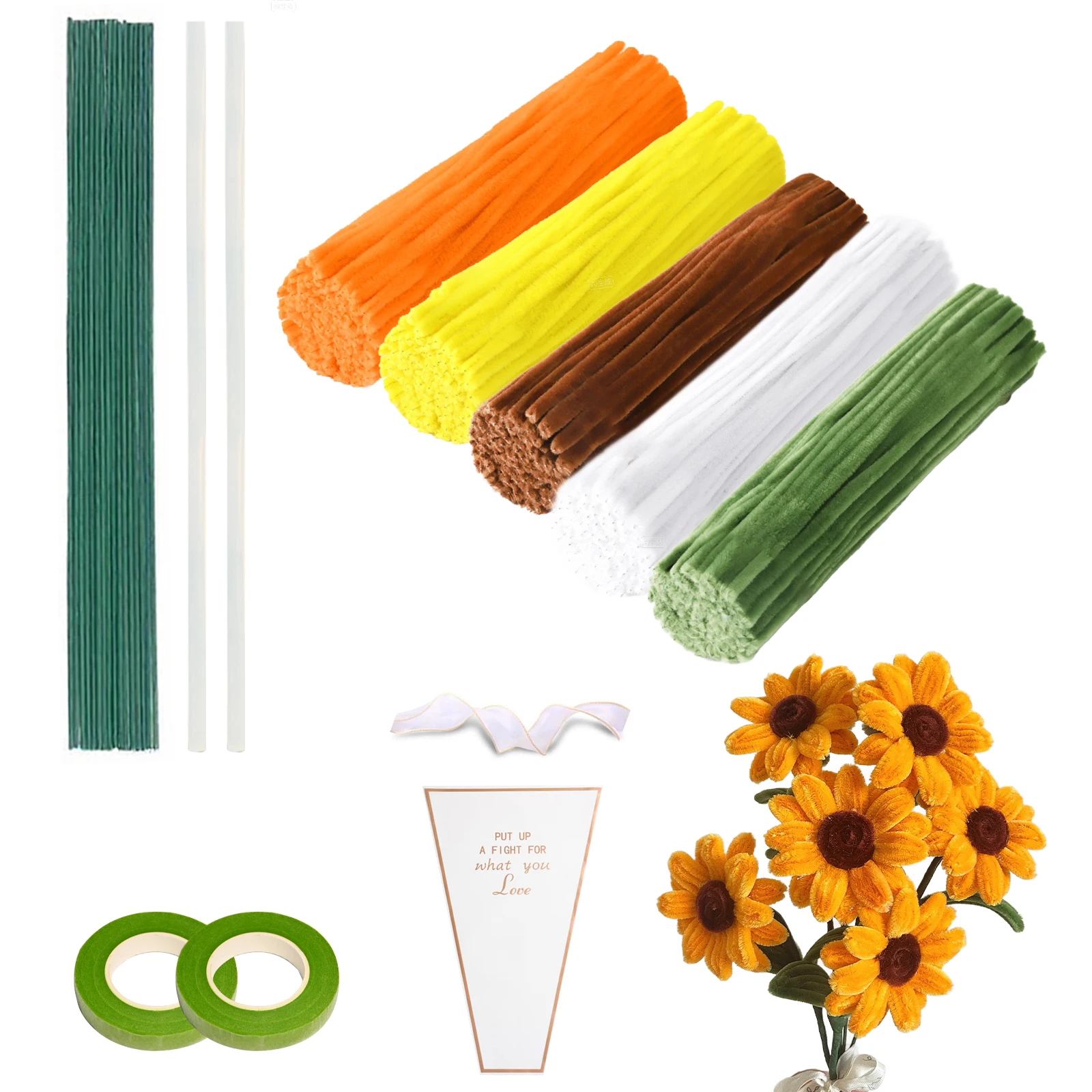 Pièces de nettoyeur de tuyaux pour l'artisanat, ensemble de fleurs de nettoyage de tuyaux colorés, nettoyeurs de tuyaux flexibles pour fleurs, Kit d'artisanat de bricolage, cadeau