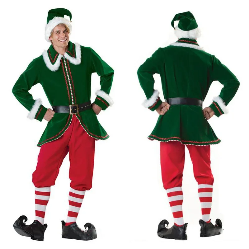 Traje de elfo verde de Navidad para hombres adultos disfraz de escenario