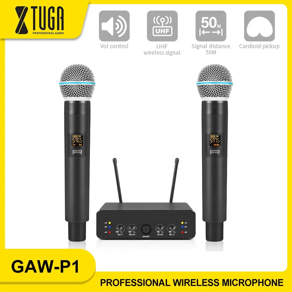 

XTUGA GAW-P1 UHF Professional Wireless Microphone System Independent Dual Channel 2-Handheld For Home Karaoke Church Wedding