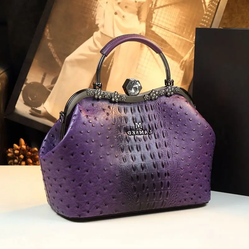 

Designer Womens Handbag Leather Ostrich Print Shoulder Crossbody Handbags for Women Sac À Main Femme