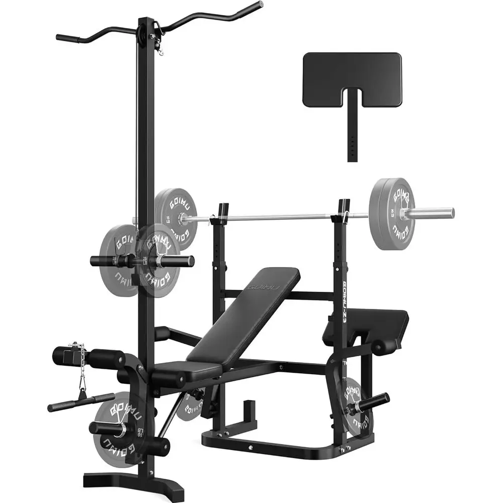 

Многофункциональная скамья для силовых тренировок 9-в-1 с нагрузкой до 408 кг, с функциями разгибания ног, сгибания рук (приседания на бедрах) и тяги к горизонтальной перекладине, для домашнего спортзала