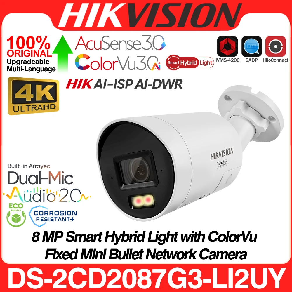 

Hikvision DS-2CD2087G3-LI2UY 8MP Smart Hybrid Light ColorVu3.0 Acusense3.0 POE Сетевая камера 1/1.8 F1.0 Dual MIC AI ISP&WDR IPC