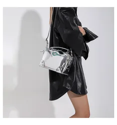 Women Handbag Bright Face Crossbody Bag Fashion Square Shoulder Bag Silver Gold Phone Bag