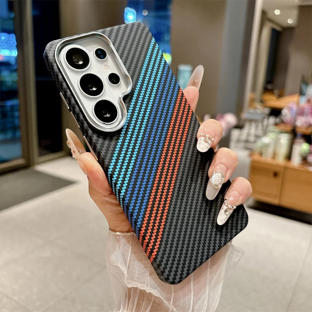For MagSafe Colorful Carbon Fiber Kevlar Phone Case for Samsung Galaxy S26 S25 S24 Ultra Magnetic Wireless Charging Back Cover